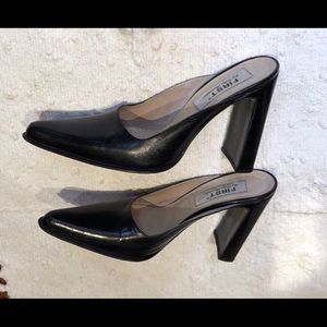 Italian black mules by FIRST 4 1/4 heels size 6